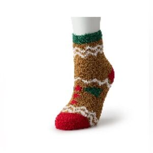 #398 - Gingerbread Man Cozy Christmas Slipper Socks Brown